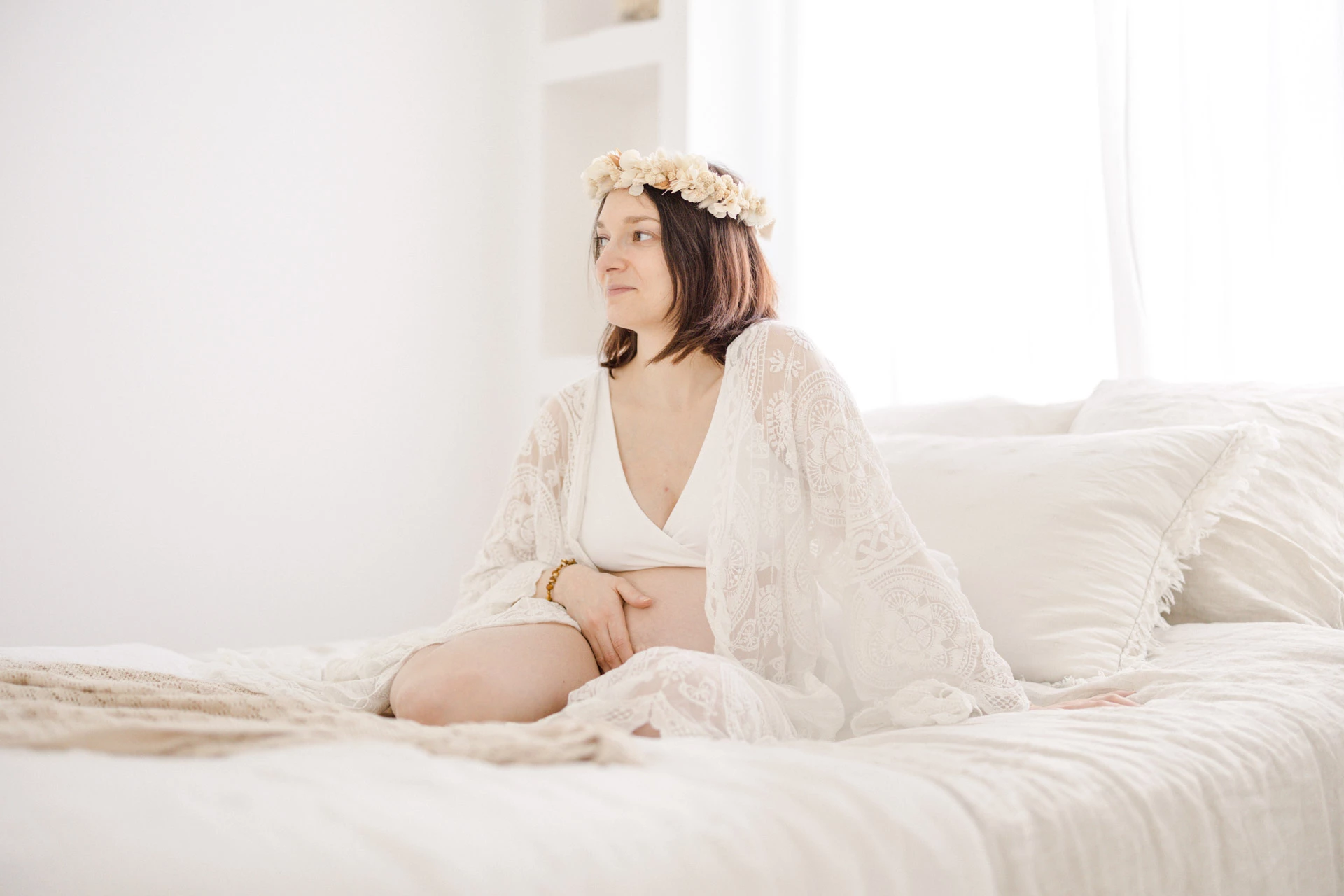 rose cheveux longs marron gris mariage